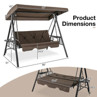 Tangkula 3 Person Porch Swing, 2-in-1 Convertible Patio Swing Bed with Adjustable Canopy, 2 Cup Holder Table