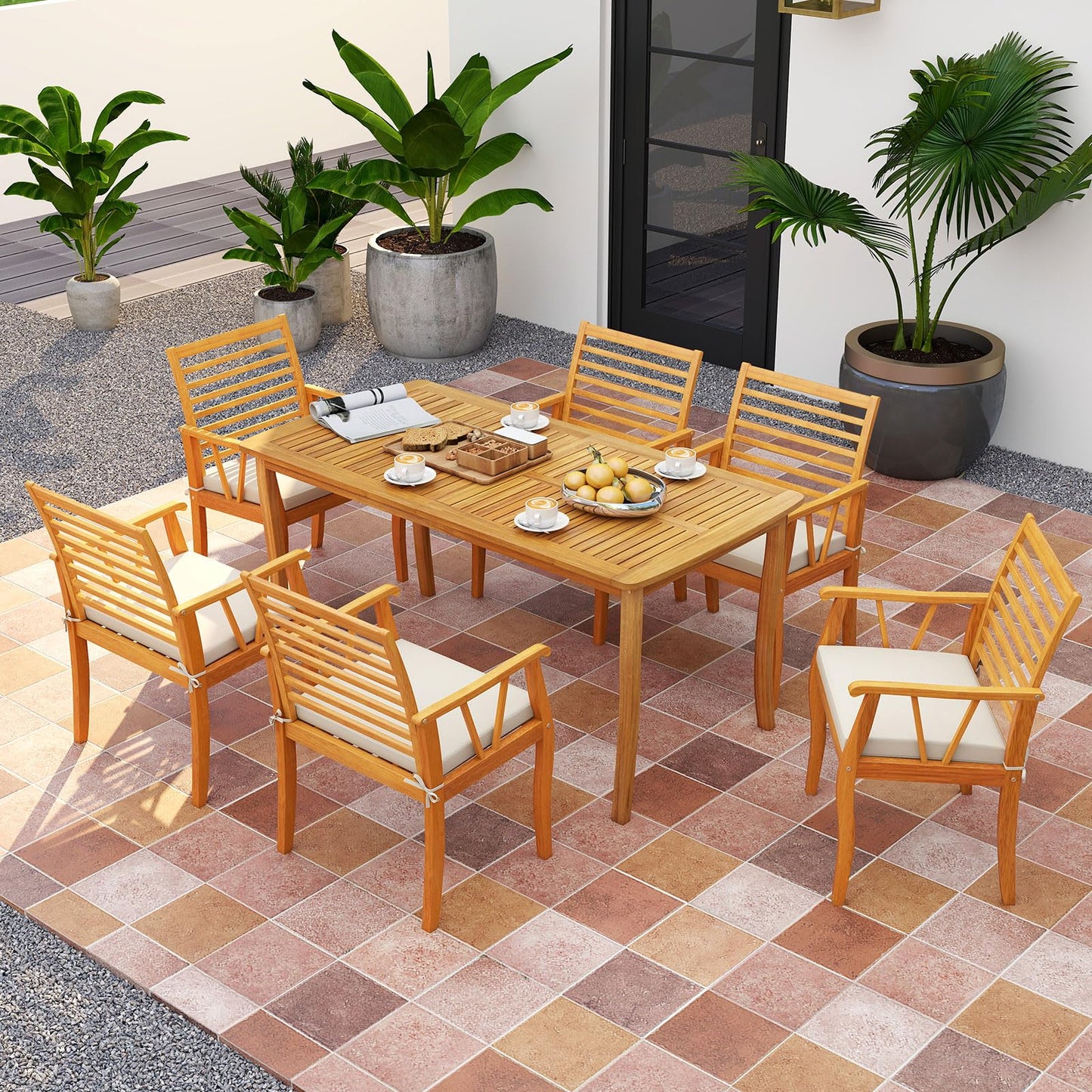 Tangkula Patio Chairs Set of 2/4 with Inclined Backrests and Slatted Seats
