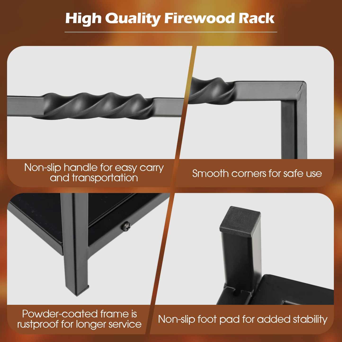 Tangkula Firewood Log Rack, Heavy Duty Firewood Holder with Unique Handle and Raised Feet
