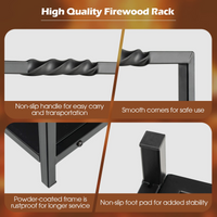 Tangkula Firewood Log Rack, Heavy Duty Firewood Holder with Unique Handle and Raised Feet