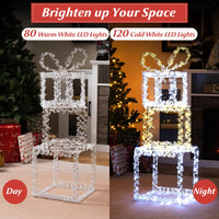 Tangkula Lot de 3 boîtes cadeaux lumineuses avec lumières LED blanc chaud et blanc froid