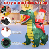 Tangkula 6 FT Christmas Inflatable Santa Claus Ride on Dinosaur