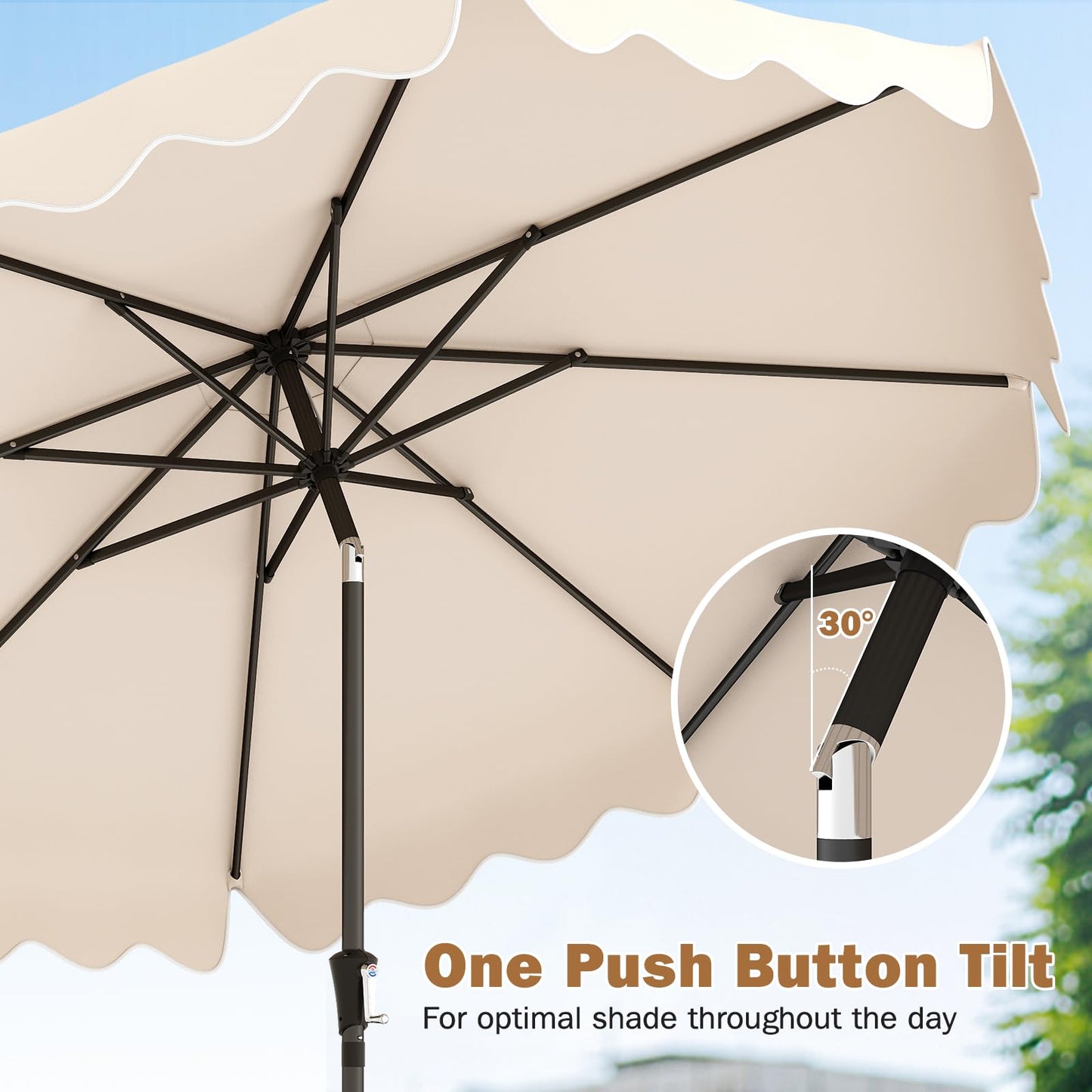Tangkula 9 FT 2-Tiers Outdoor Scalloped Table Umbrella with Base Included