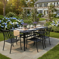 Tangkula Metal Patio Dining Table with Umbrella Hole for Balcony and Backyard