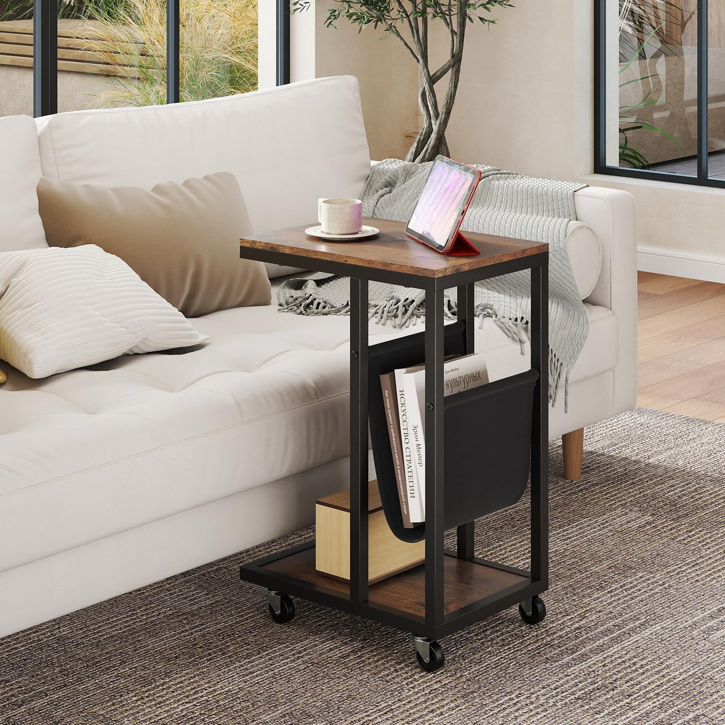 Tangkula Mobile C Shaped Side Table