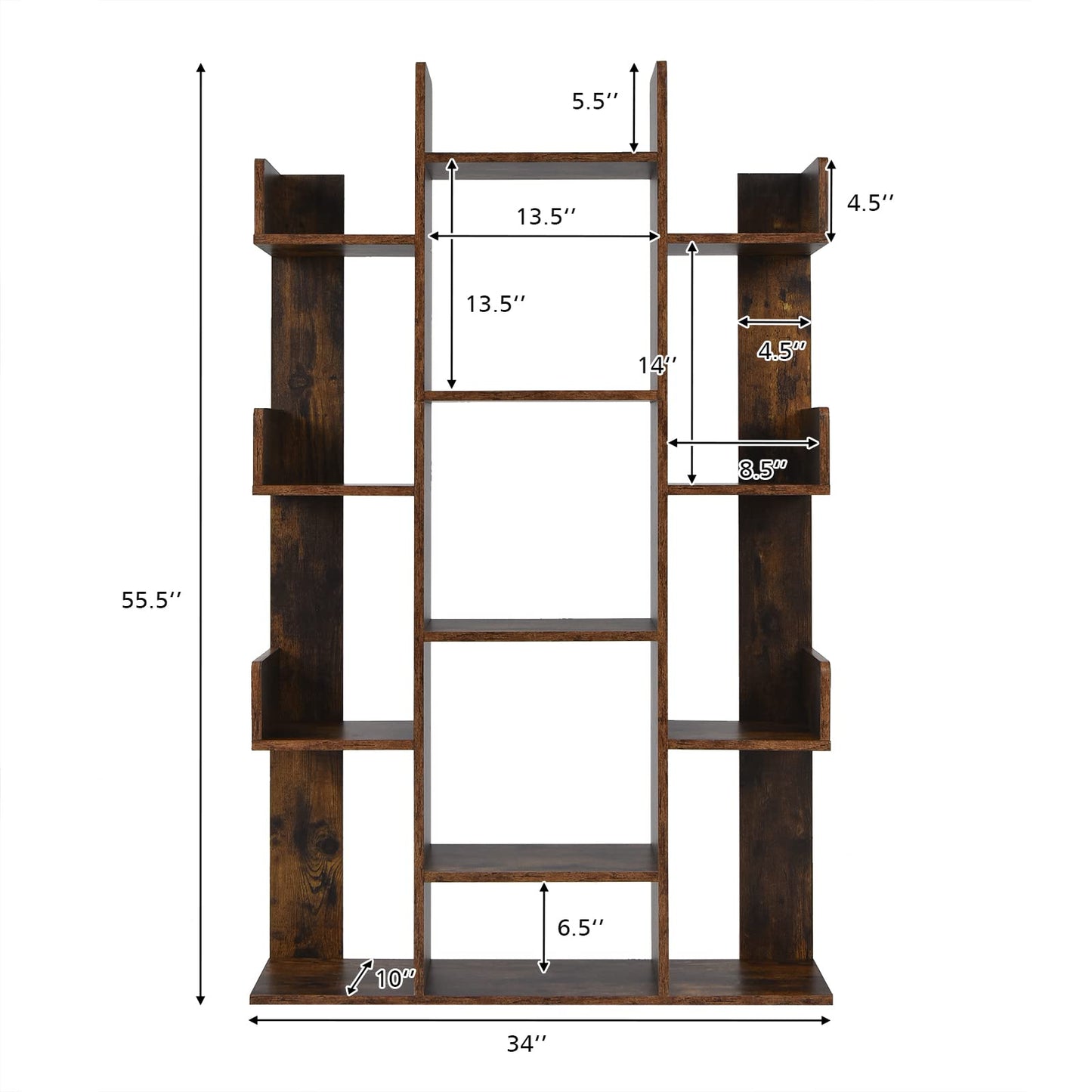 Tangkula Freestanding Tree Bookshelf, Corner Storage Organizer with 13 Open Shelves