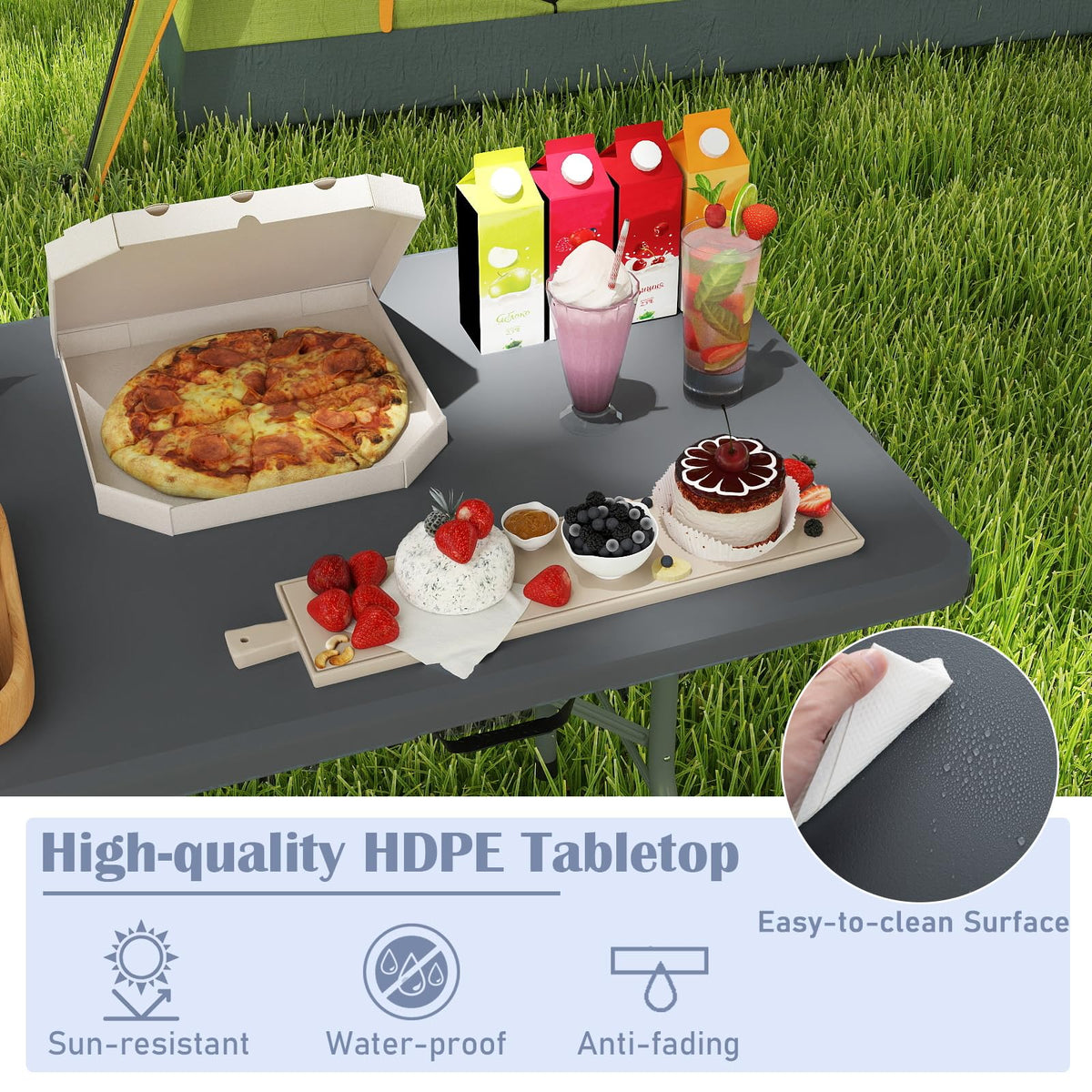 Tangkula 6 FT Folding Table Indoor Outdoor Foldable Plastic Table with HDPE Tabletop