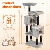 Tangkula 62 Inch Tall Carpet Cat Tree with Scratching Posts 2 Condos 2 Perch Beds