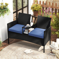 Tangkula Patio Loveseat with Built-in Table