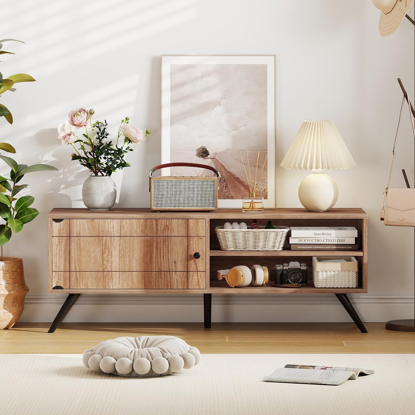 Tangkula Mid Century Modern Entertainment Center TV Stand