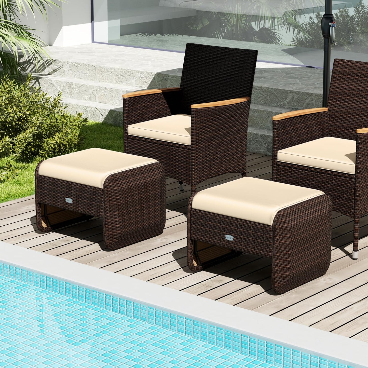 Tangkula 2 poufs de terrasse en osier PE avec coussins amovibles