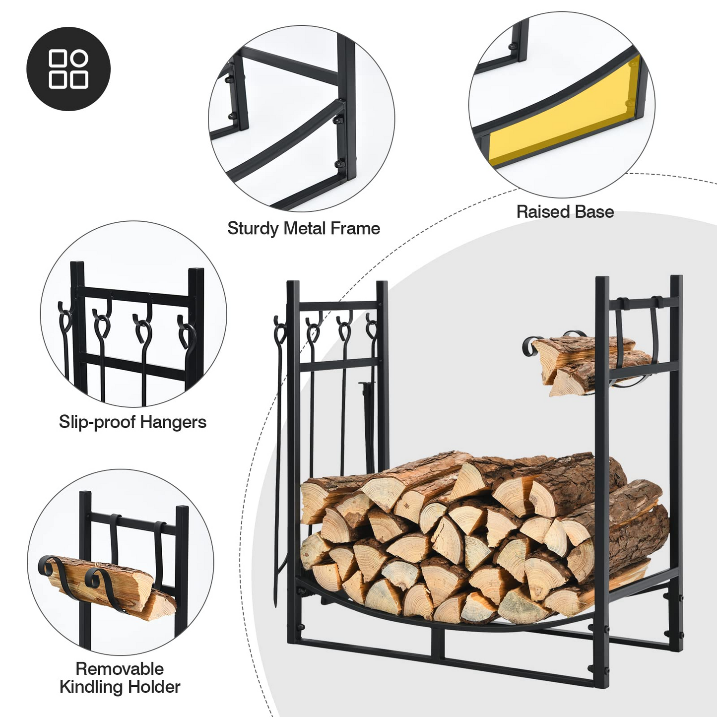 Tangkula 30 Inches Firewood Log Rack with 4 Tools Set