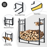 Tangkula 30 Inches Firewood Log Rack with 4 Tools Set