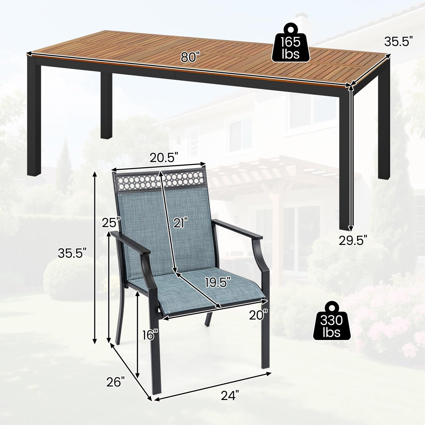 Tangkula 9 Pieces Patio Dining Set for 8 Quick-Drying Fabric Acacia Wood & Metal Frame
