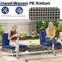Tangkula 3 Pieces Patio Furniture Set PE Rattan Conversation Chairs with Tempered Glass Coffee Table