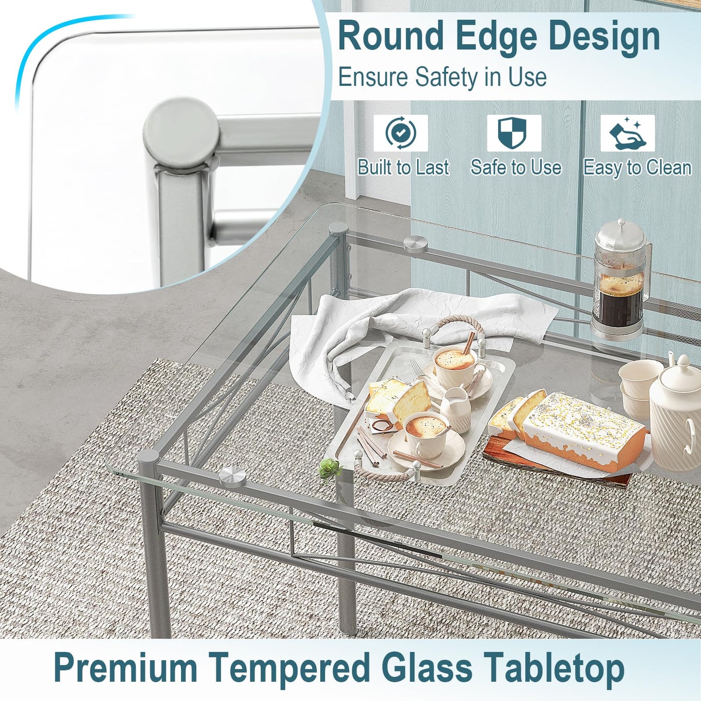 Tangkula Dining Table Set, 5 Pieces Dining Set with Tempered Glass Top Table and 4 Chairs