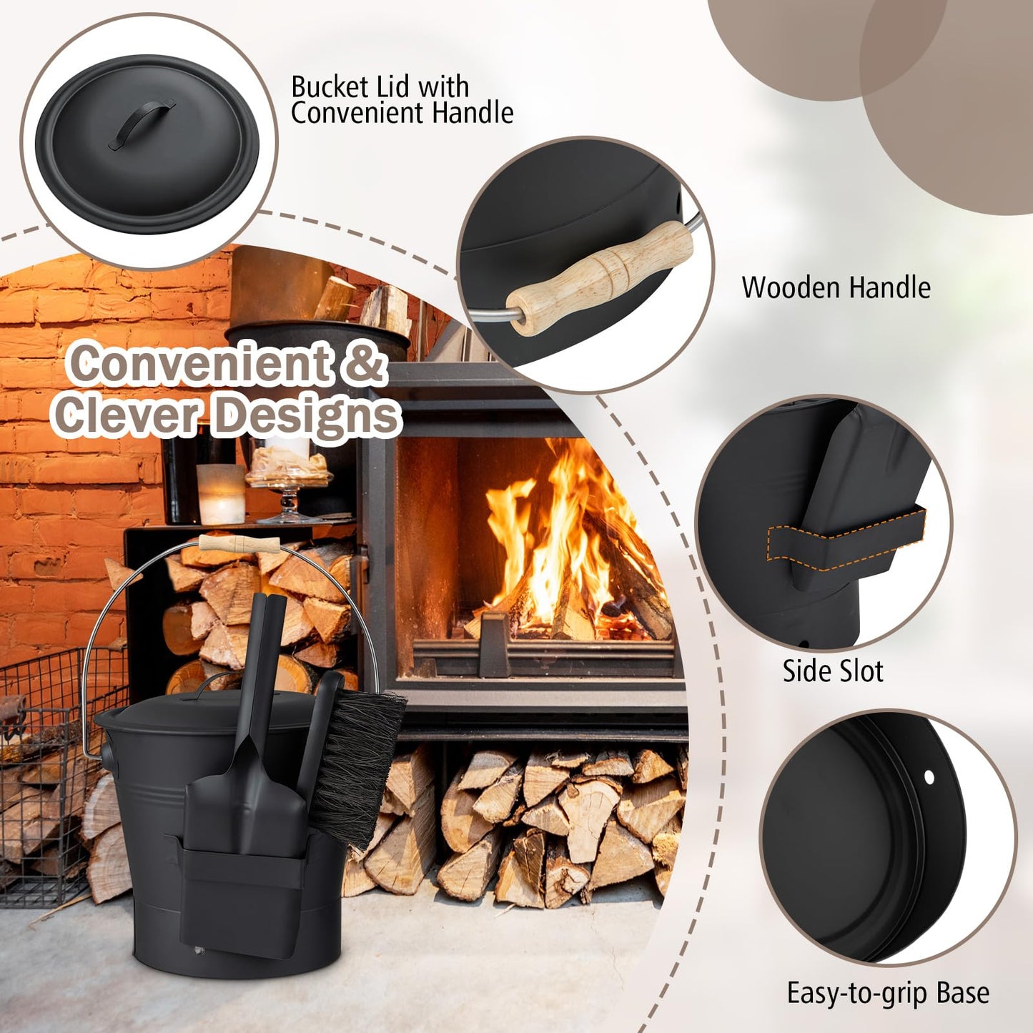 Tangkula 2 Gallon Metal Fireplace Bucket with Handle