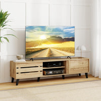 Tangkula Mid Century Modern TV Stand with Sliding Doors for 65” TVs