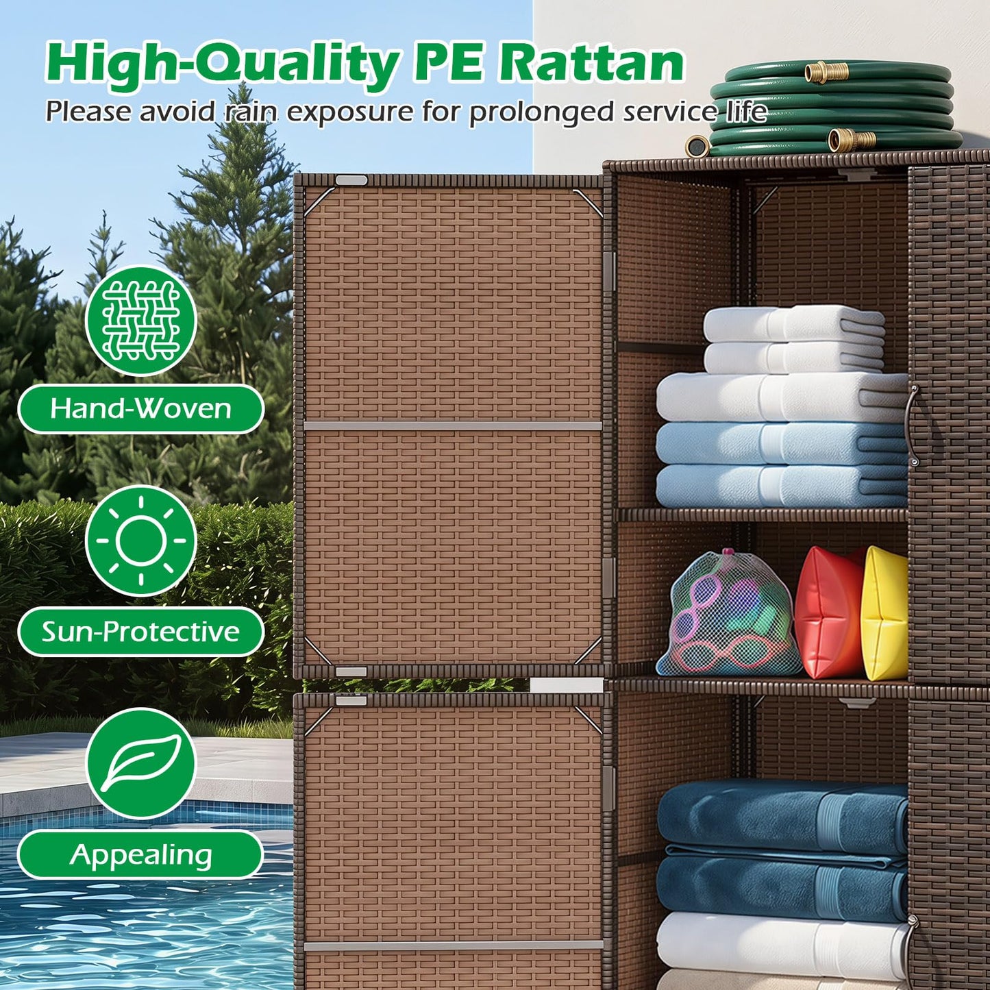 Tangkula Rattan Outdoor Storage Cabinet with 2 Adjustable Shelves