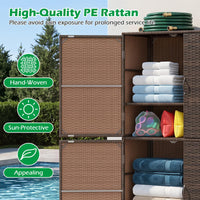 Tangkula Rattan Outdoor Storage Cabinet with 2 Adjustable Shelves