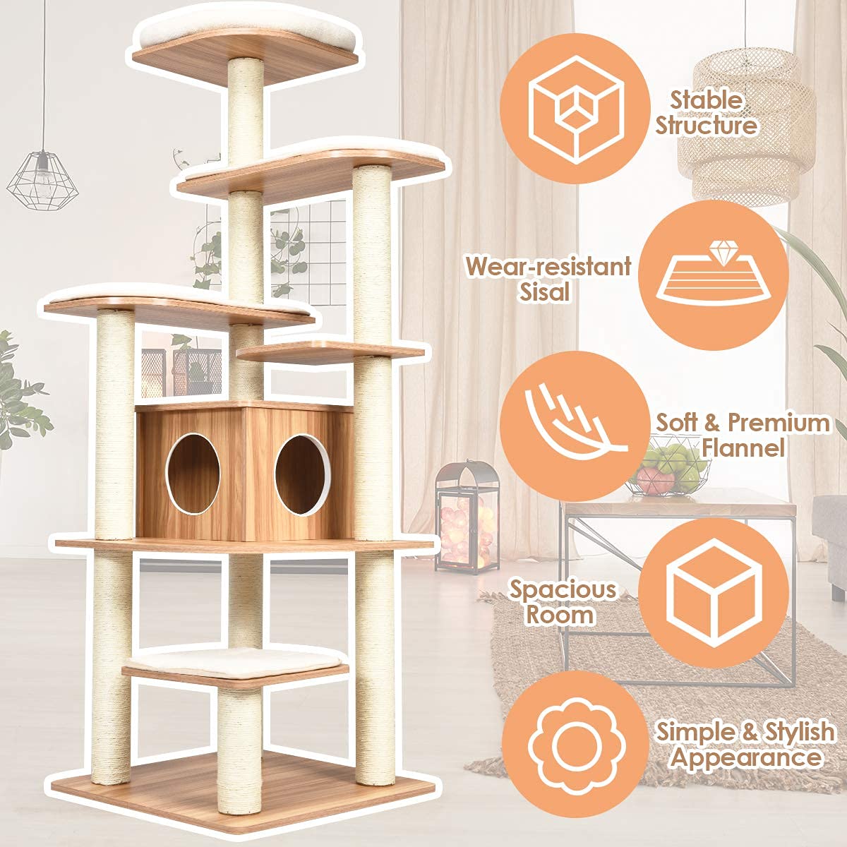 Tangkula 69 Inch Tall Cat Tree with Sisal Rope Scratching Posts