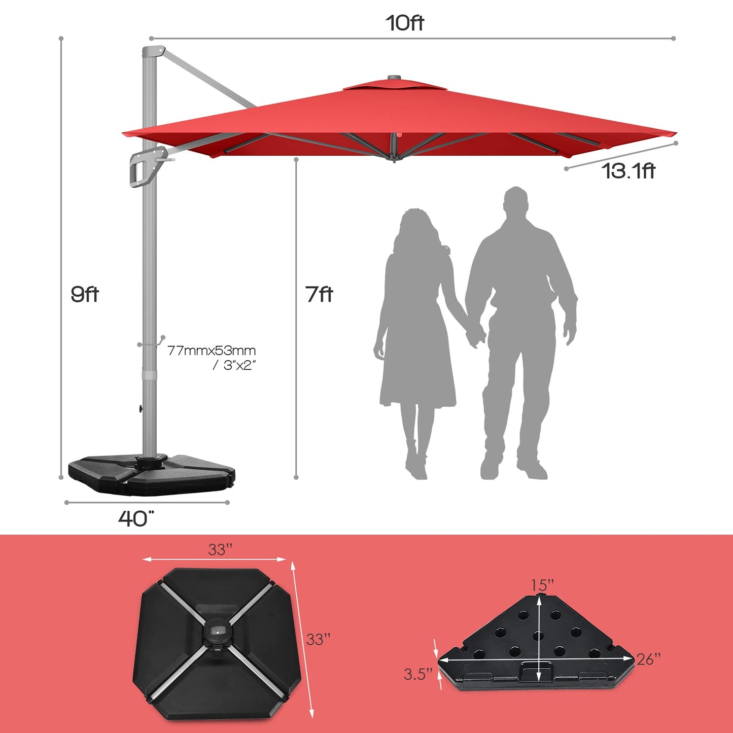 Tangkula 10x13ft Patio Offset Rectangular Umbrella