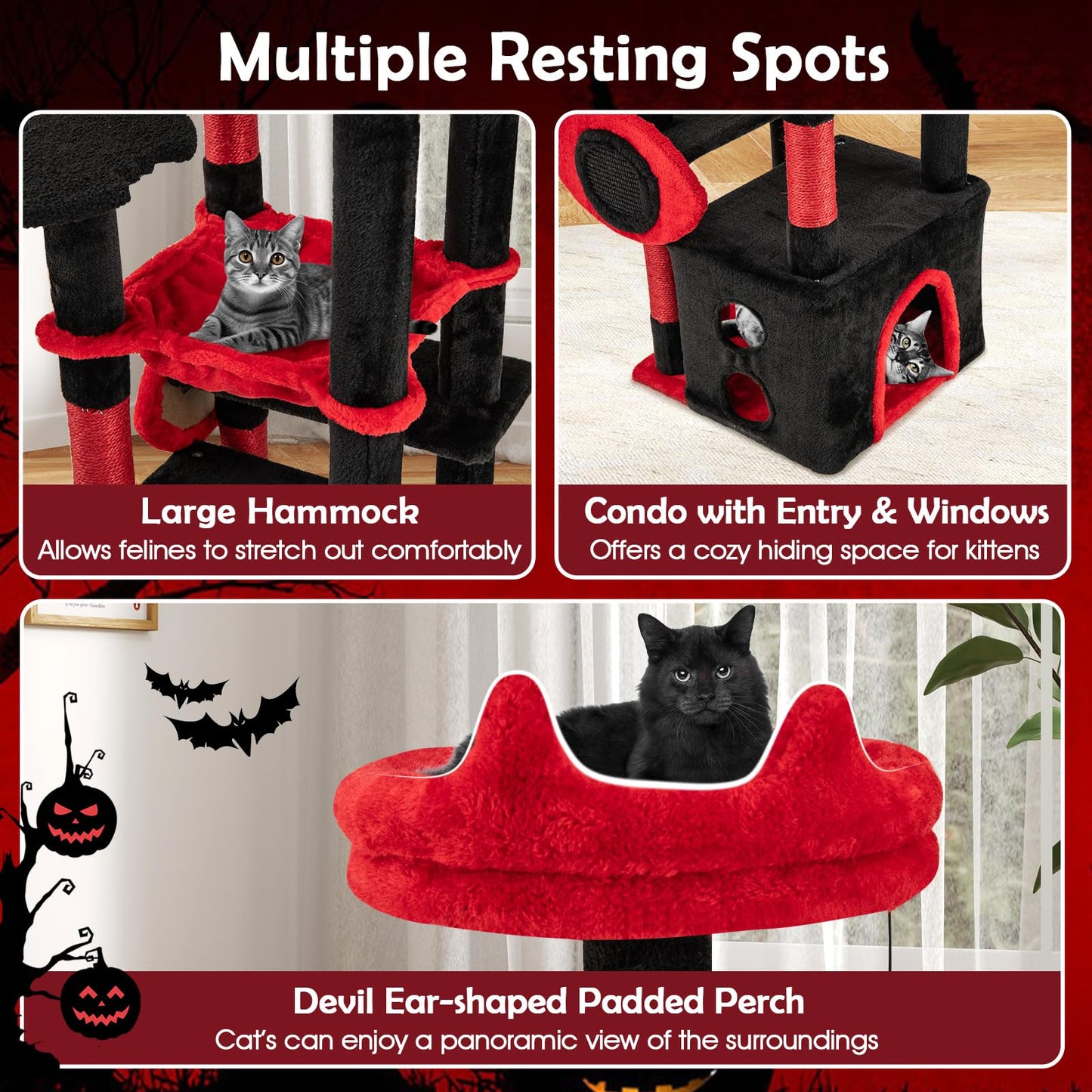 Tangkula Halloween Cat Tower with Sisal Scratching Posts & Board