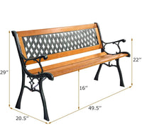 Tangkula Outdoor Garden Bench Park Bench, Patio Bench Chair with Cast Iron & Hardwood Structure