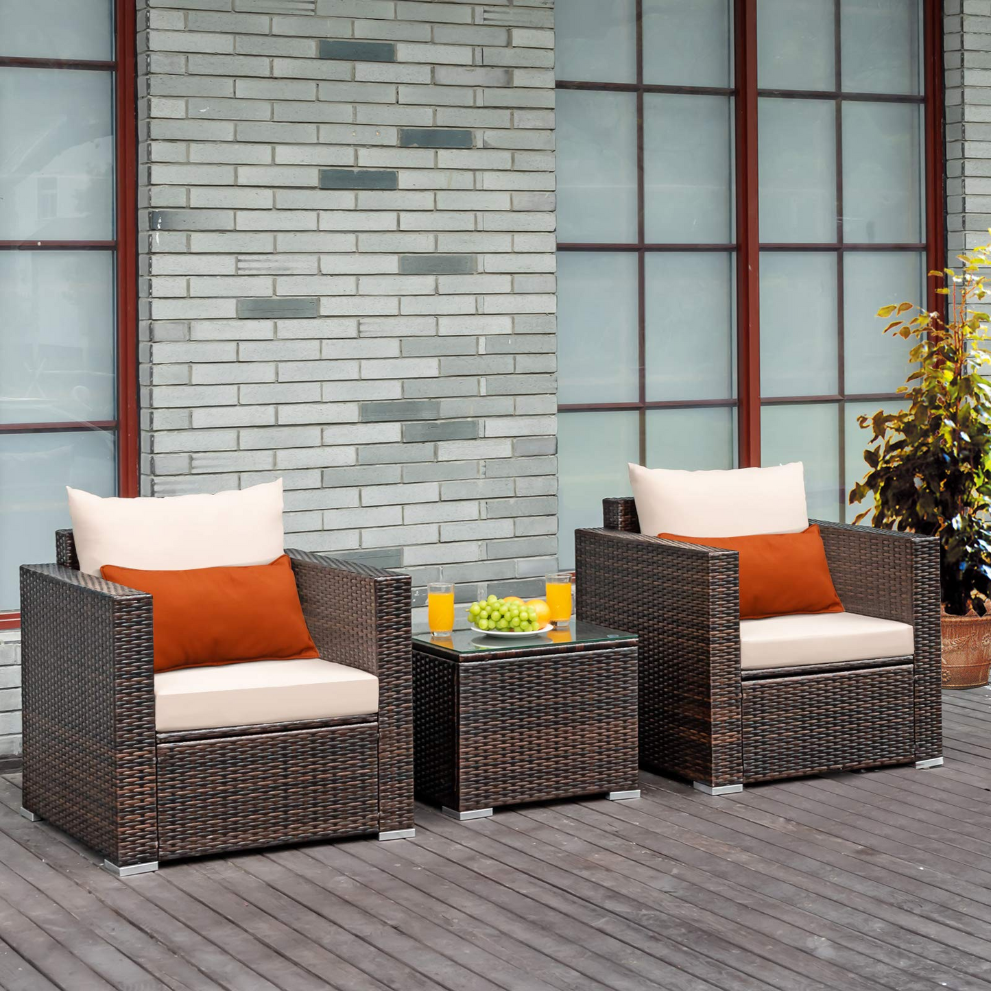Tangkula 3 Pieces Patio Furniture Set, Outdoor Conversation Rattan Furniture Set
