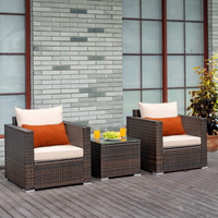 Tangkula 3 Pieces Patio Furniture Set, Outdoor Conversation Rattan Furniture Set