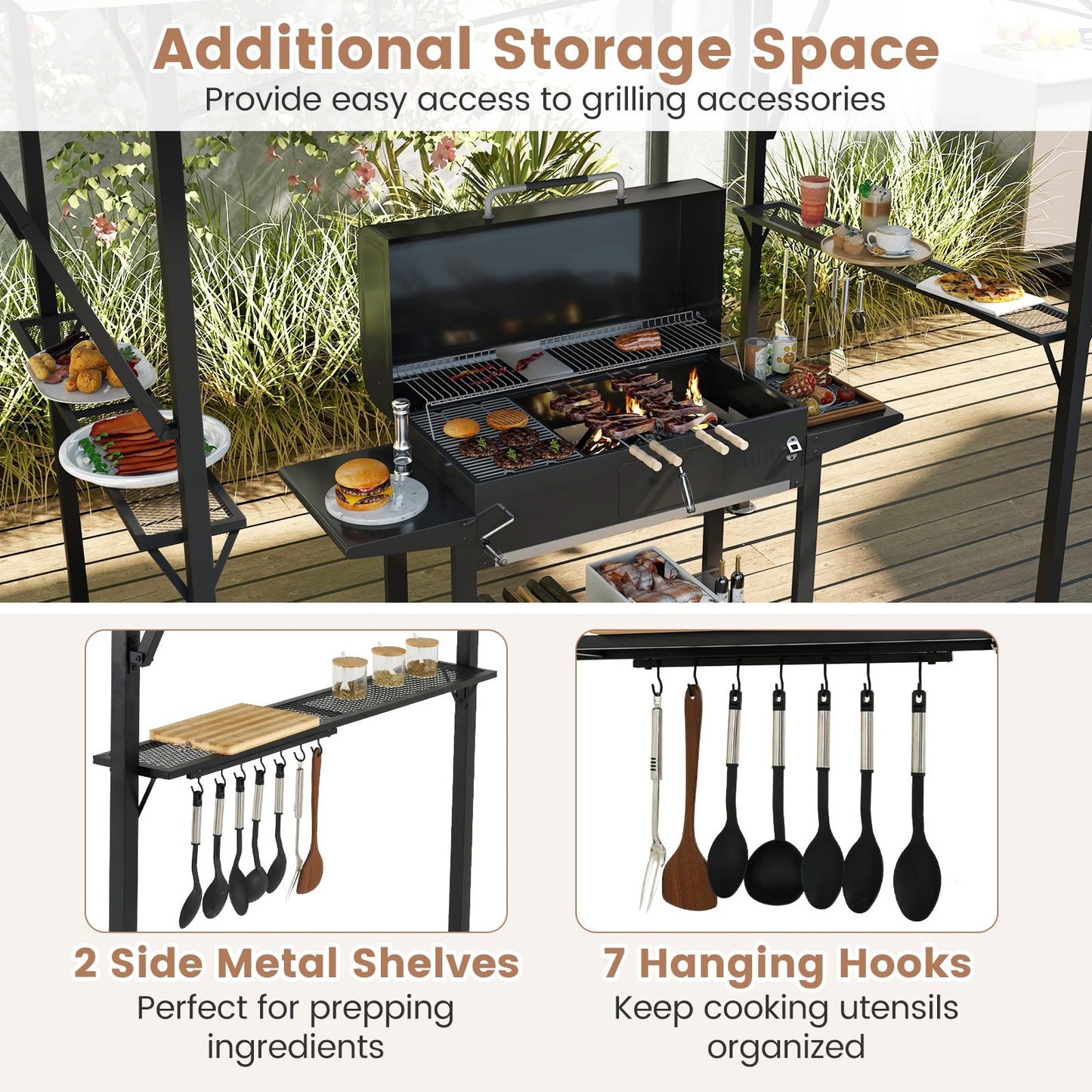 Tangkula 13x5 Ft Grill Gazebo with Dual Side Awnings, 2-Tier Barbecue Gazebo with 2 Shelves