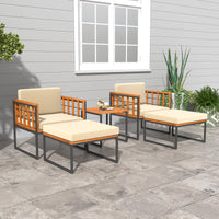 Tangkula 5 Pieces Acacia Wood Patio Furniture Set with Ottomans, Outdoor Conversation Set