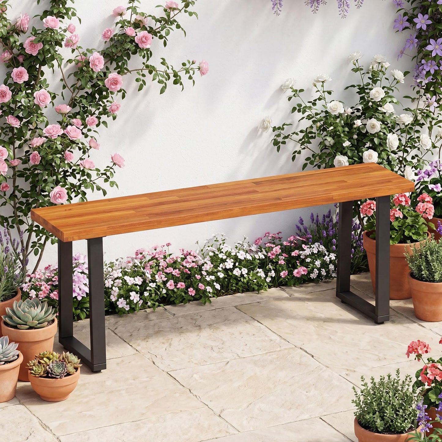 Tangkula Acacia Wood Outdoor Bench(47" x 10.5" x 18",1/2)