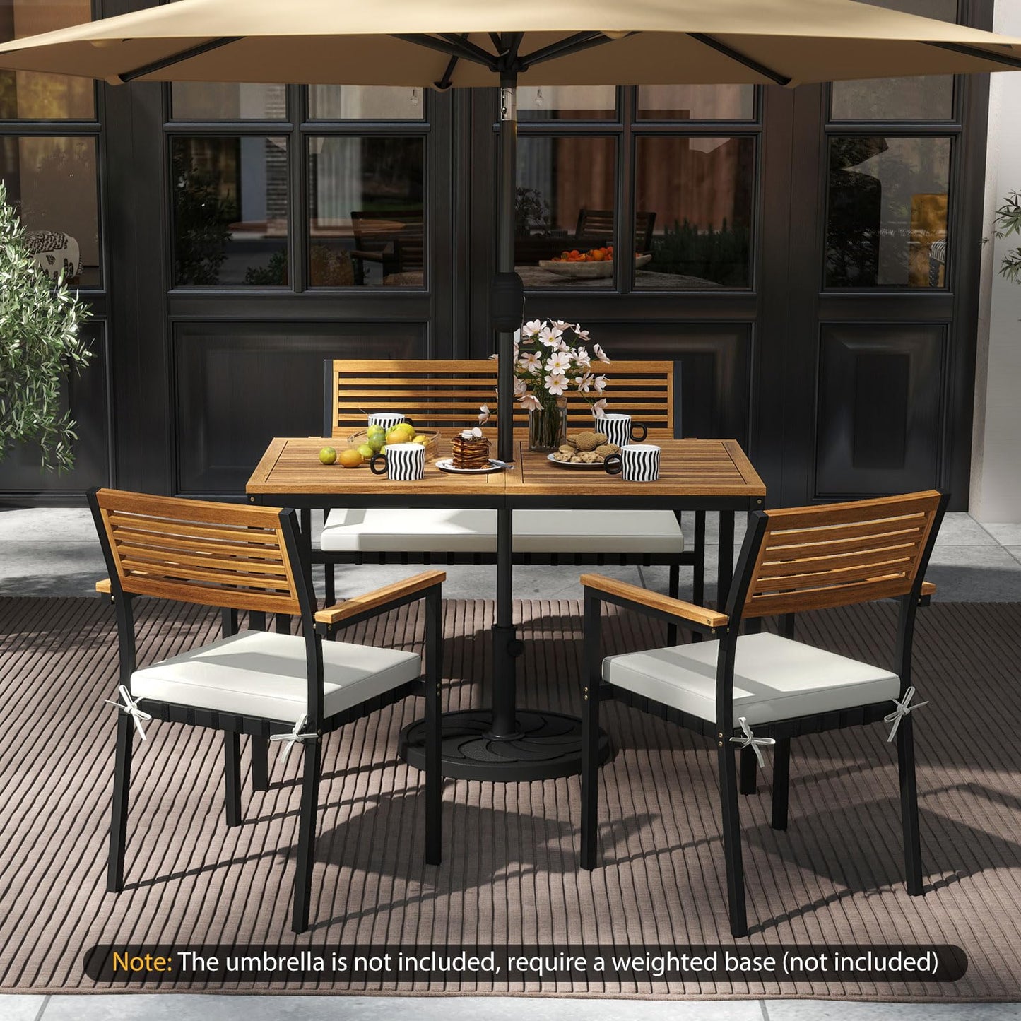 Tangkula 4 Piece Patio Dining Furniture Set w/Acacia Wood & Metal Frame