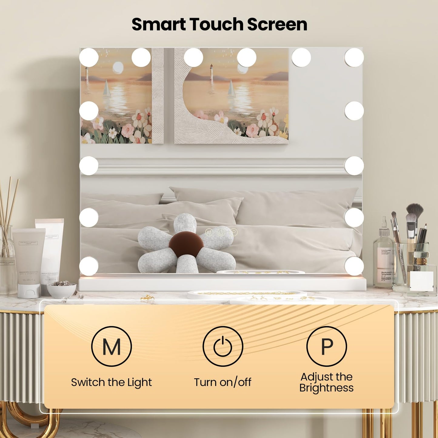 Tangkula Vanity Mirror with Light, 22" x 17" Makeup Mirror with 14 Bulbs