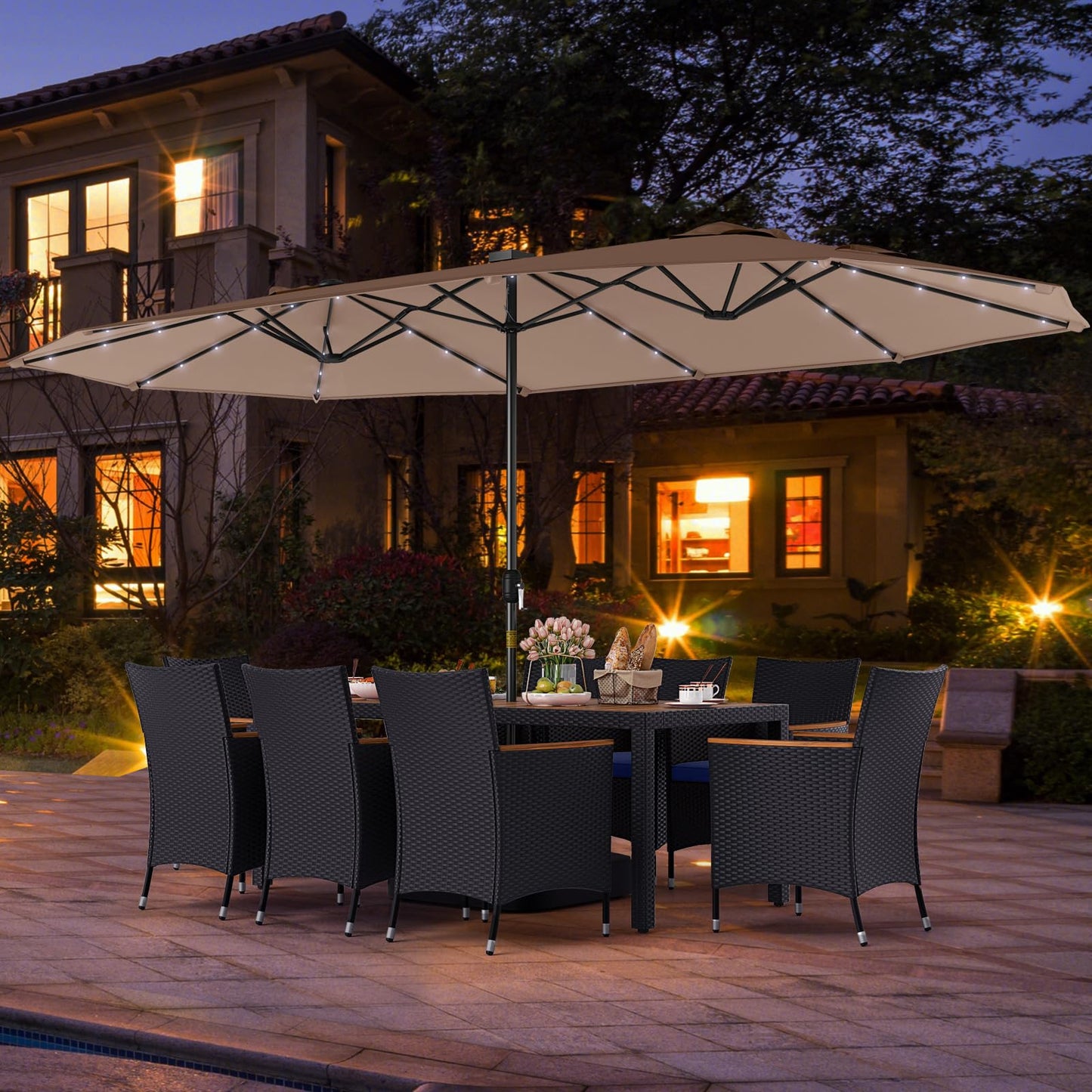 Tangkula 11 Pieces Patio Dining Set with Double-Sided Led Patio Umbrella