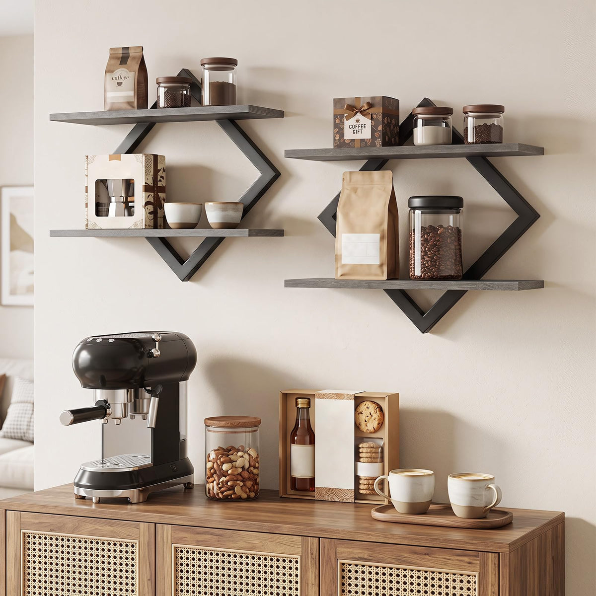 Tangkula Floating Shelves for Wall with Geometric Frame