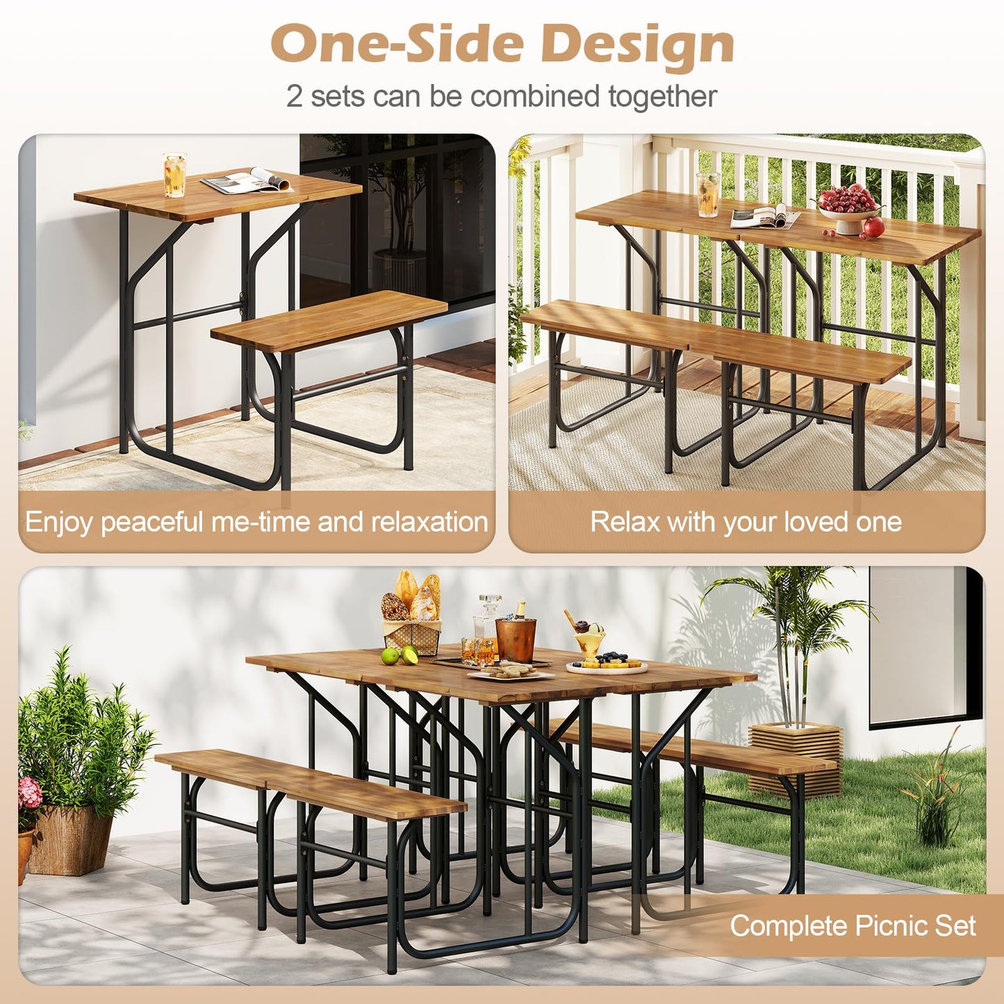 Tangkula Heavy-Duty Outdoor Acacia Wood Dining Bench Set
