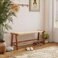 Tangkula Teak Wood Outdoor Bench Patio Backless Wooden Dining Bench