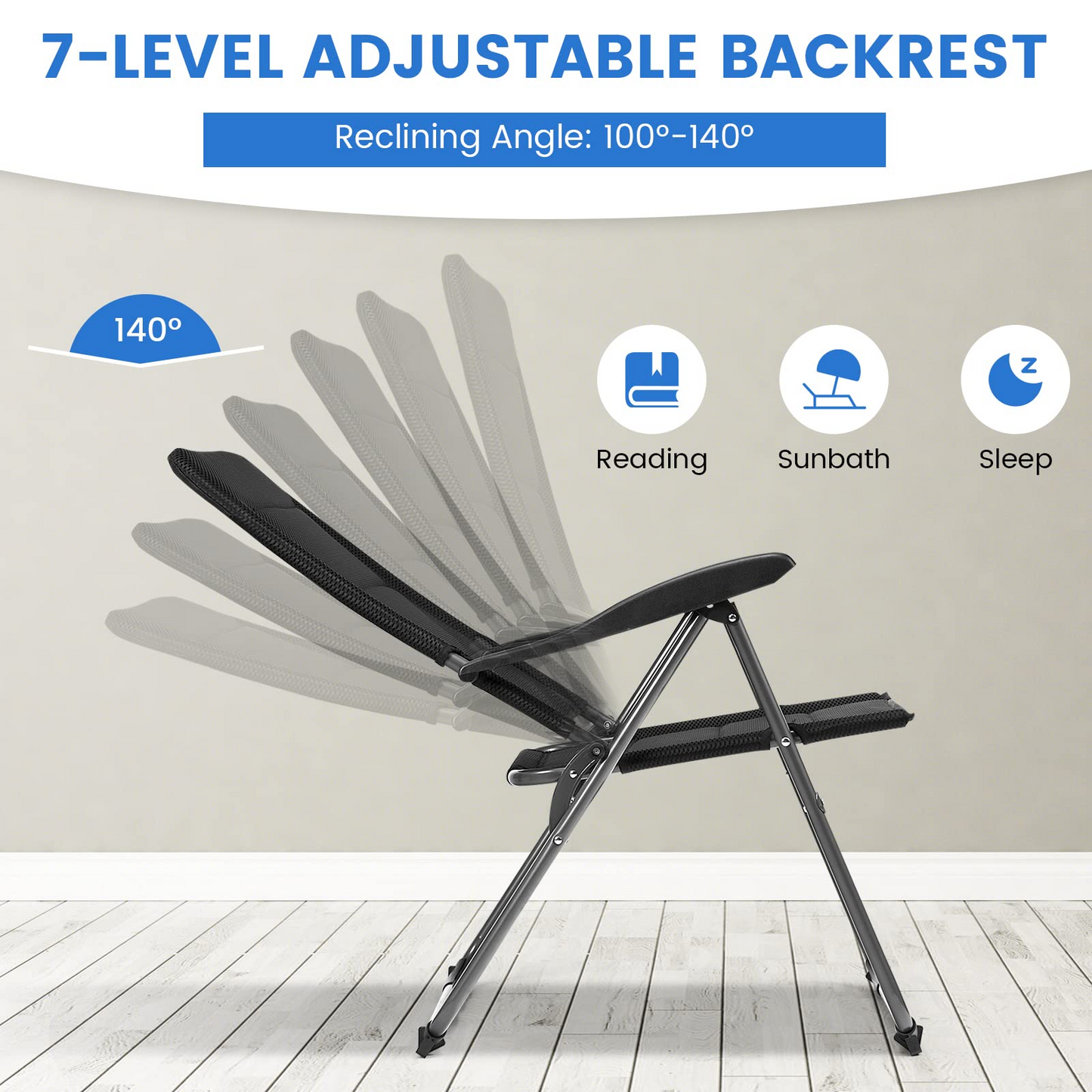 Tangkula Patio Chairs Set of 2/4, Folding Patio Dining Chairs with 7 Adjustable Backrest Positions