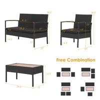 Tangkula 4 Piece Patio Rattan Conversation Set, Outdoor Wicker Sofa Furniture, Outside Sectional for Poolside, Deck, Garden