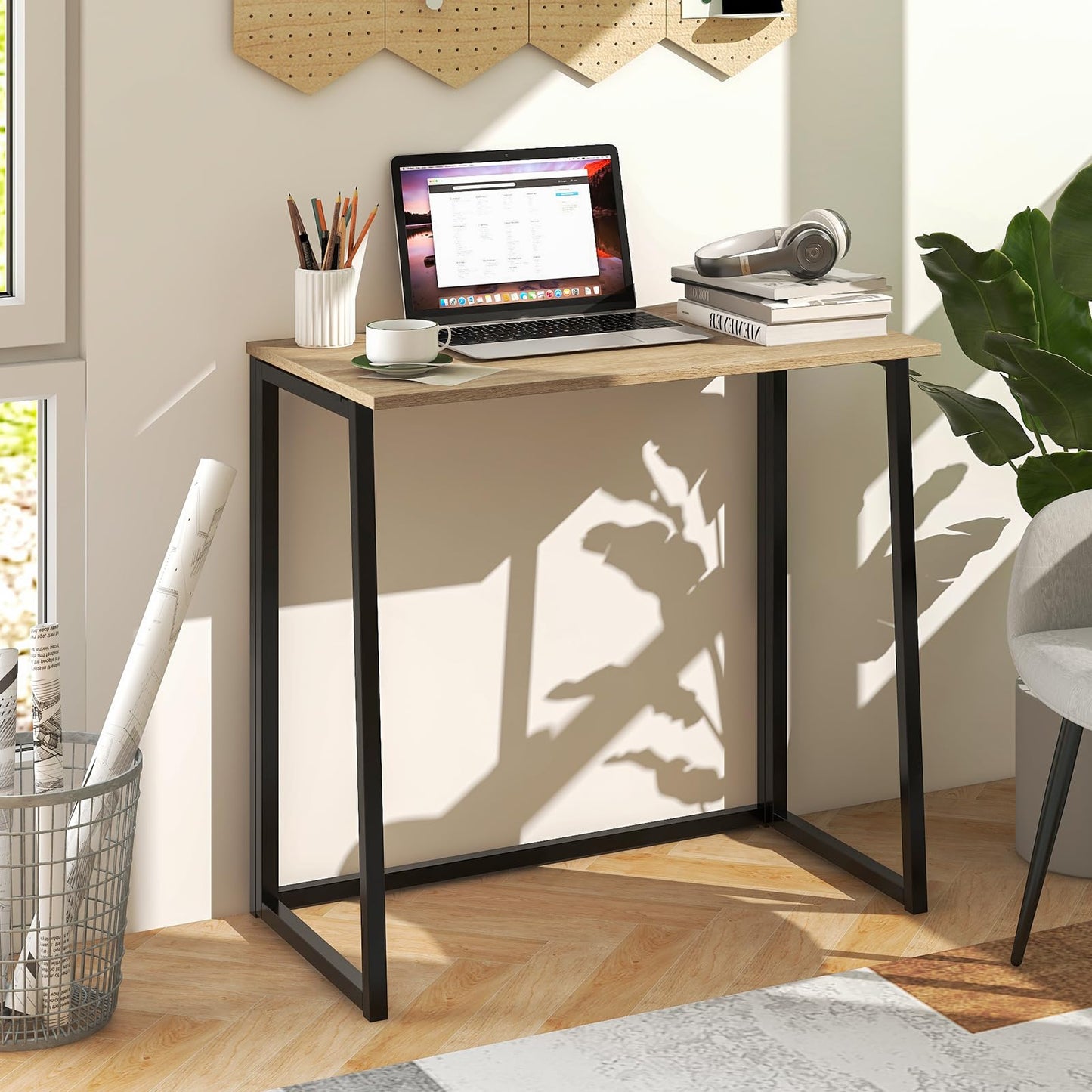 Tangkula Bureau Informatique Pliant, Bureau d'Ordinateur Portable Pliable avec Rabat de 80 cm, Bureau d'Étude pour Petits Espaces