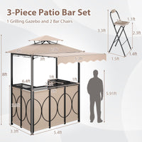 Tangkula 3 Piece Patio Bar Set with Awning for Patio Poolside Garden Backyard