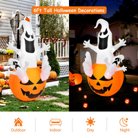 Tangkula 6ft Halloween Inflatables Ghost, Pumpkin-Halloween Blow Up Yard Decorations w/Build-in LED Light