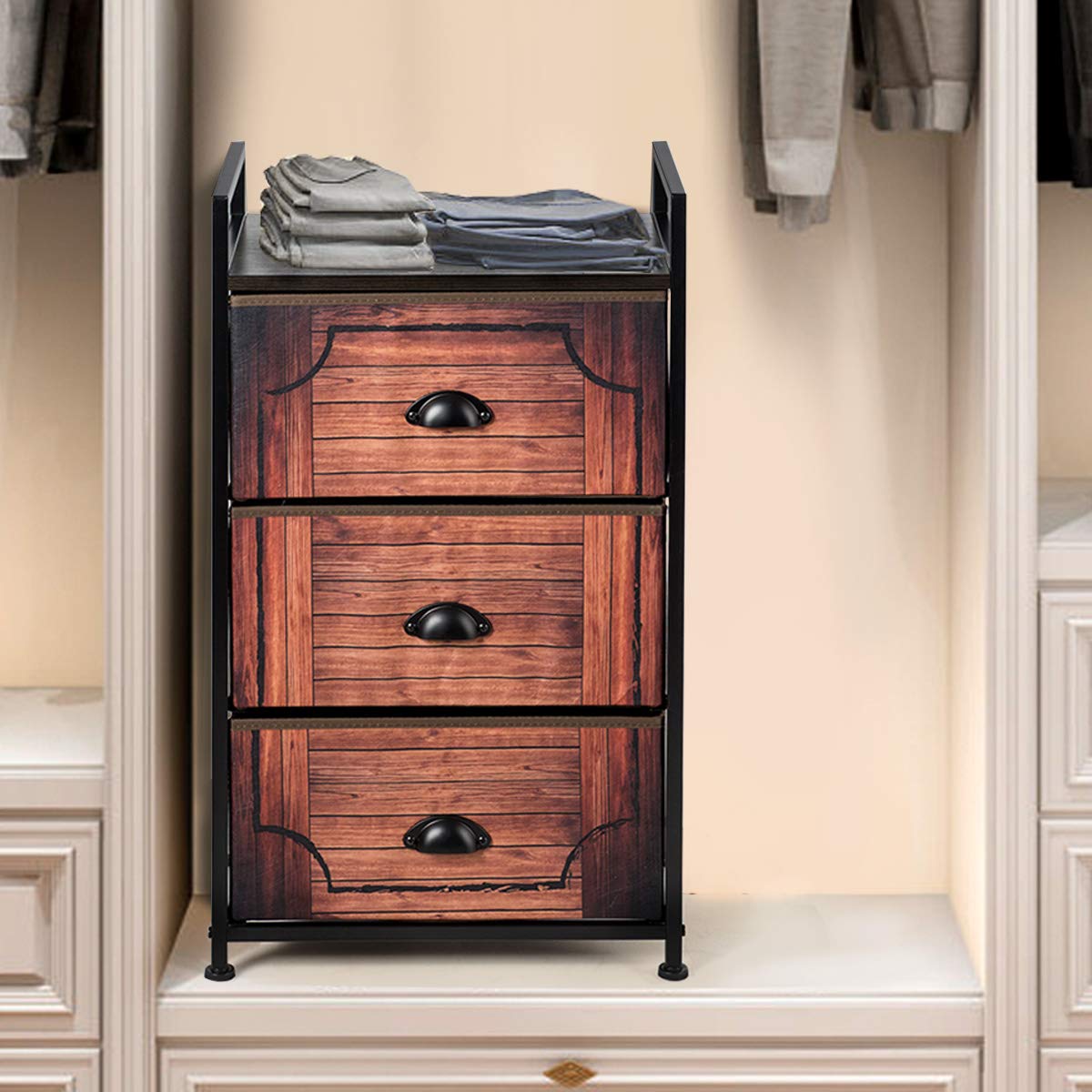 3 Drawer Dresser, Vertical Dresser Storage Tower with Fabric Drawers and Steel Frame
