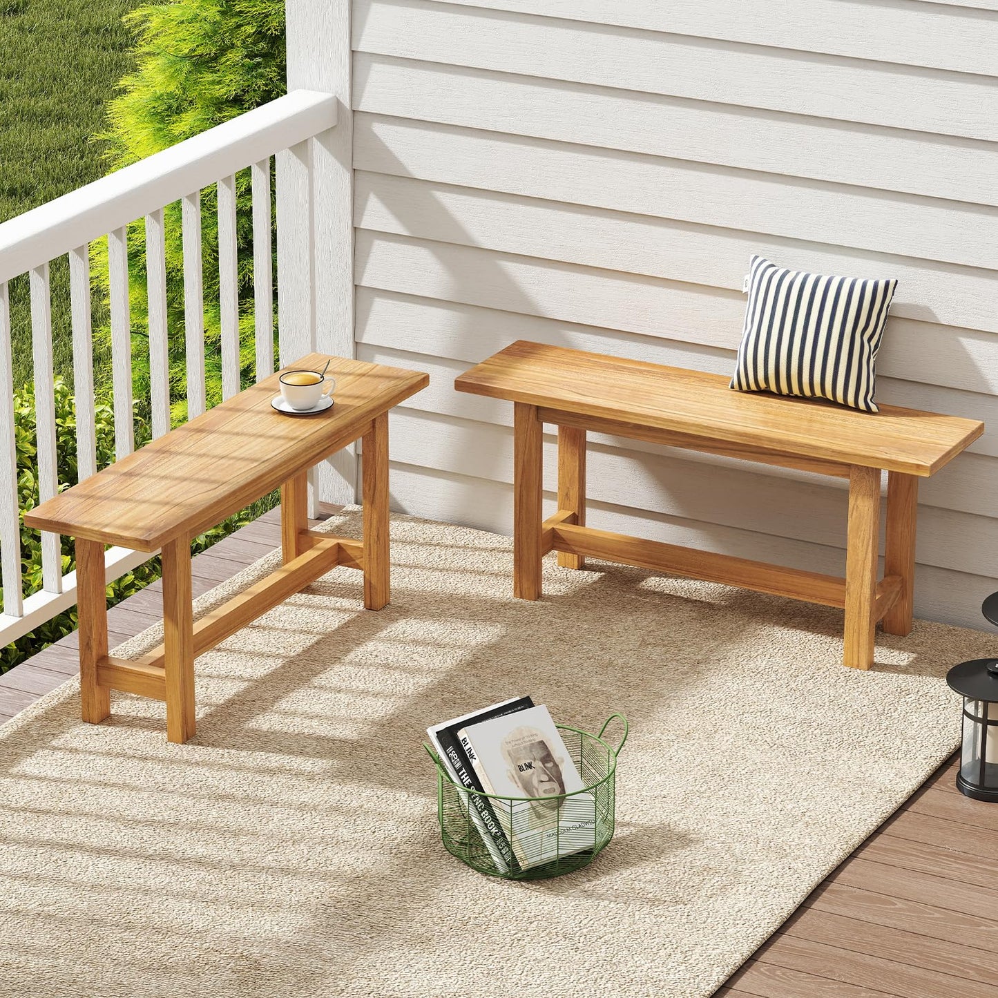 Banc d'extérieur Tangkula en teck pour jardin et piscine