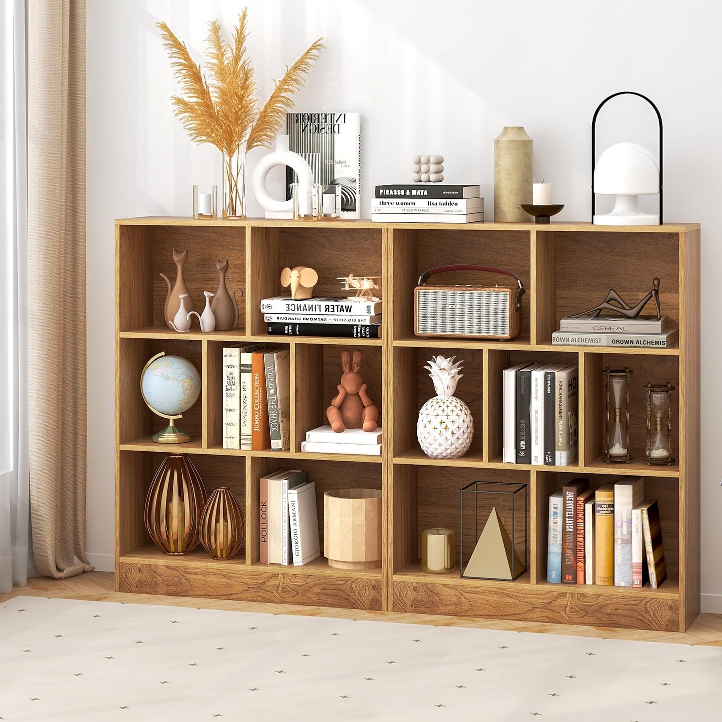 Tangkula 7-Cube Bookshelf, 41” Floor Bookcase with 2 Anti-Tipping Kits, Freestanding Storage Organizer