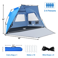 Tangkula 3-4 Person Easy Pop Up Beach Tent, UPF 50+ Portable Sun Shelter