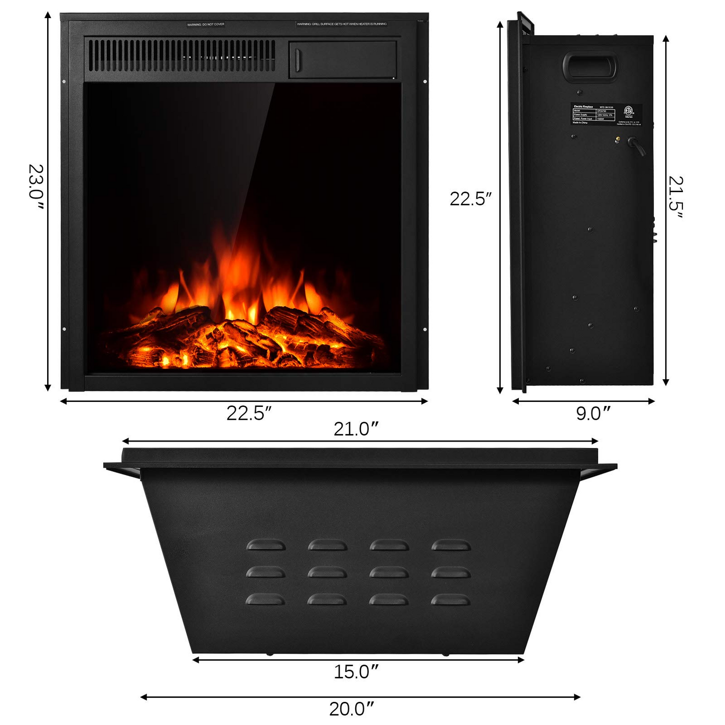 Tangkula Electric Fireplace Insert, Freestanding & Recessed Electric Fireplace Heater with Remote Control