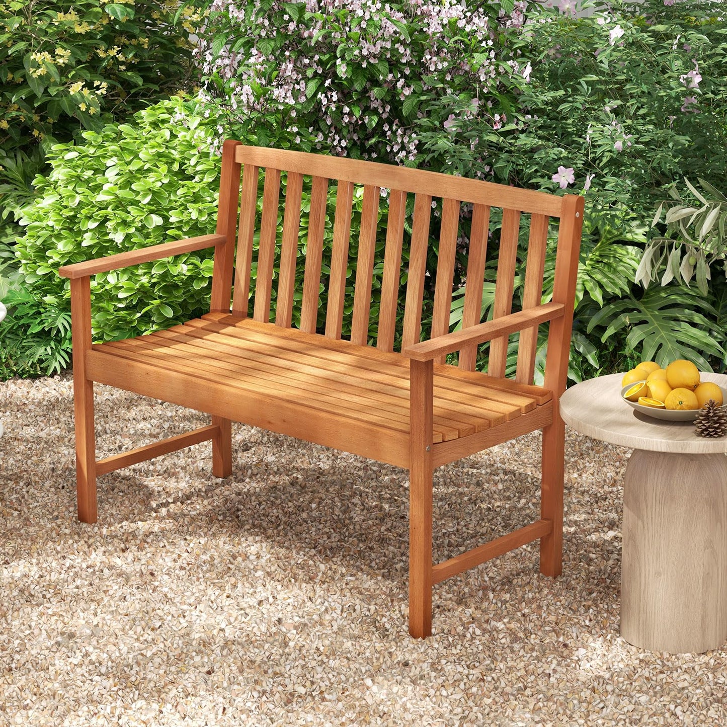 Tangkula Outdoor Garden Bench 2-Person Eucalyptus Wood Bench